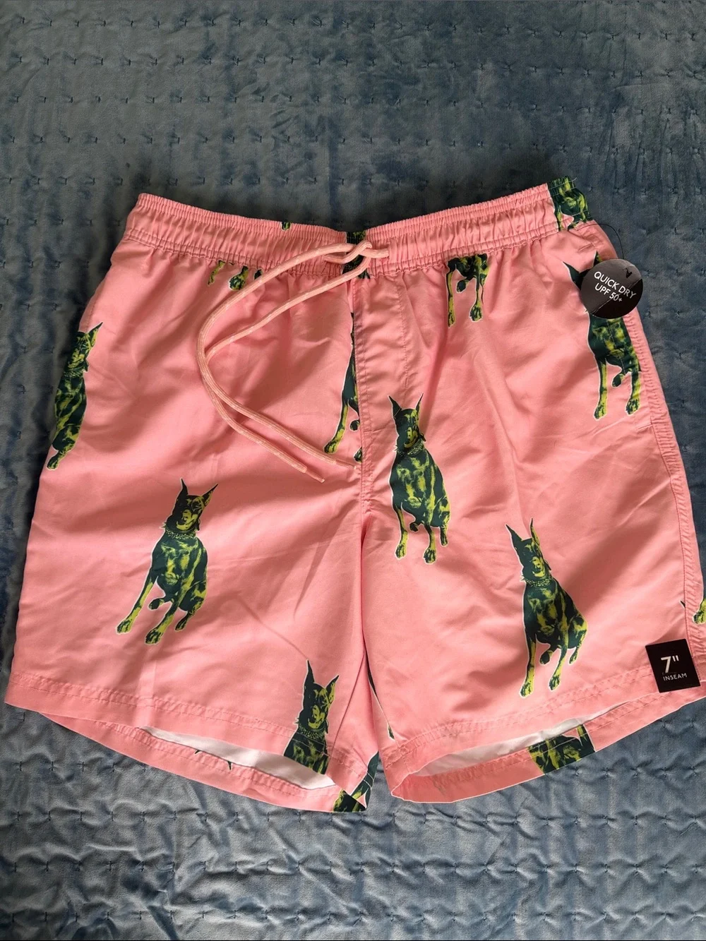 Men’s Pink Dobermann Print Swim Trunks